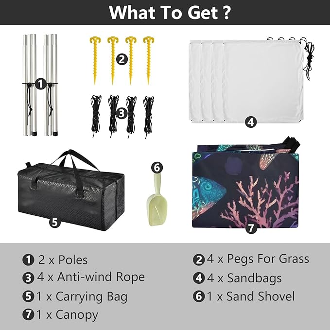 ALAZA Fluorescent Starfish Coral Beach Tent Sun Shelter UPF50+ Protection Beach Shade Canopy w/ 4 Sandbags for Outdoor Camping Fishing Backyard Fun Picnic 10x9 ft