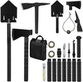 IUNIO Survival Off-Roading Tool Kit 19 in 1 Folding Shovel Camping Axe Multitool Pickaxe with Carrying Bag for Outdoor Car Emergency (Upgrade Black)