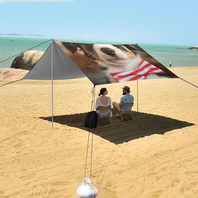 ALAZA Independence Day Funny Puppy Dog Beach Tent Sun Shelter Portable Canopy Sunshade for Outdoor Camping Picnics Backyard Fun 10x9 ft