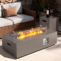 2-Piece 42 Rectangular Propane Fire Pit for Outside Patio with Hidden Tank Table 50000 BTU Fireplaces with Glass Wind Guard Lid Glass Rocks Cover(Sand Beige)