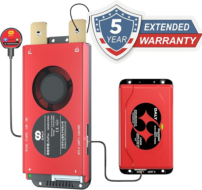 DALY BMS 48V 16S 200A Balance - 1A Active Cell Balancing BMS with Bluetooth WiFi Module Supports RS485 CAN for 48V LiFePO4 Battery Pack Golf Carts Electric Outboard Motors Solar Energy Power Systems