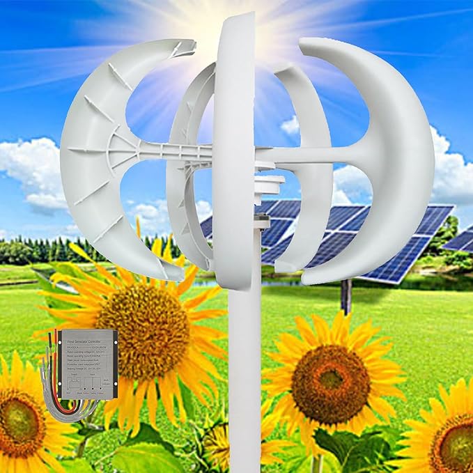 16000W Wind Turbines Generator5 Blades 12V/24V/48V Vertical Axis Wind Turbines Generator Kit3 Phase AC Permanent Magnet Generator Kit for Home Hybrids Streetlight Use(White48V)
