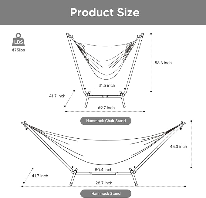 SUNCREAT 2-in-1 Convertible Free Standing Hammock with Stand Included Camping Backyard Hammock with Stand Patented Blue &amp White Stripe