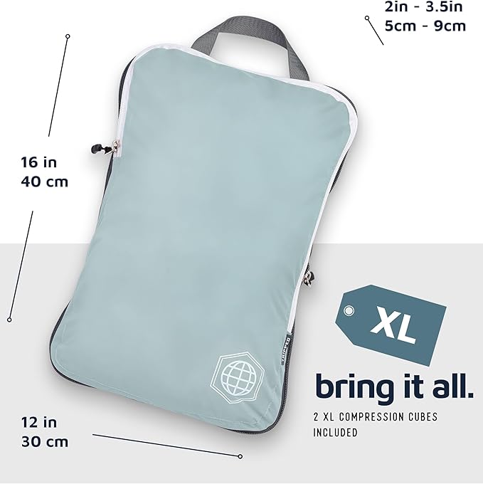Large Compression Packing Cubes for Travel-Packing Cube Luggage Organizers 7 Piece Set for Checked Luggage-Ultralight Expandable/Compression Bags by TRIPPED Travel Gear (DustyTeal/White)