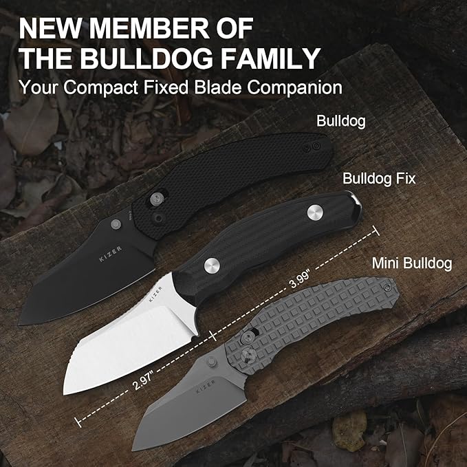 Kizer Bulldog Fix Fixed Blade Knife 2.97 Sheepsfoot 14C28N Blade Hunting Knife with Sheath Black G10 One-Piece Handle EDC Camping Knives for Outdoor Survival 1116A3