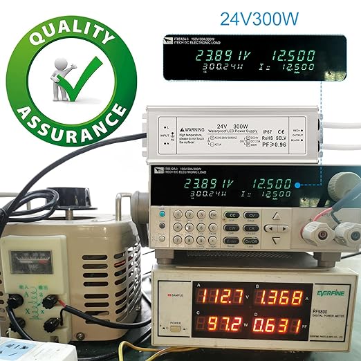 24V 300W LED Power Supply IP67 Waterproof LED Driver AC 110V to DC 24 Volt 12.5A Low Voltage Transformer Converter for Outdoor LED Strip &amp Landscape Lighting 3-Prong Plug with 3.3FT Cable