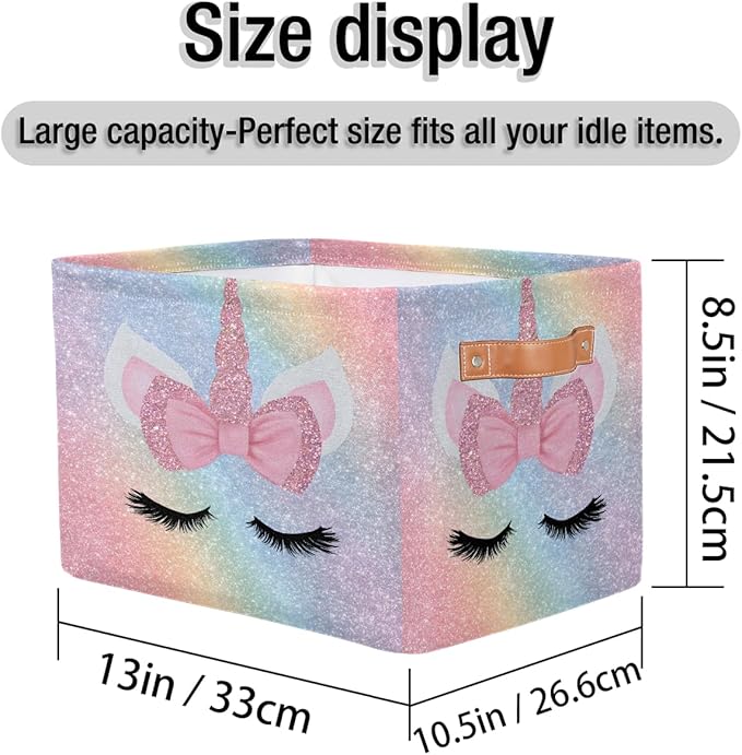 Pardick Unicorn Face Pink Basket Storage Bins Large Fabric Toys Storage Cube Box with Handles Collapsible Closet Shelf Cloth Organizer Basket for Nursery Bedroom Bathroom Holiday Gift