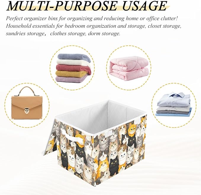 Storage Cube with Lid Cats Portrait Print 16.5×12.6×11.8 IN Collapsible Large Capacity Foldable Storage Basket Bin Organizer