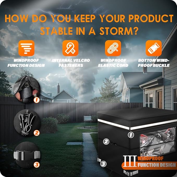 Generator Covers While Running 32x24x24 inch Generator Cover 900D+210D Heavy Duty Waterproof PVC Transparent Visual Operation Window Top Can Be Opened for Refueling. Black