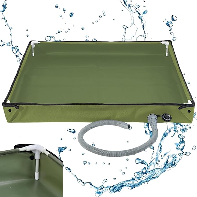 Portable Shower Pan 31.5x31.5x3.9 Inch Foldable Outdoor Shower Floor with Detachable Drain Pipe Ideal for Camping Garden Sand Toy Pet Car
