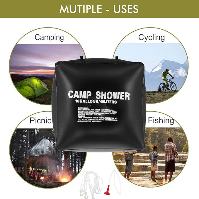 Solar Shower Bag 40l Portable Camping Pouch Solar Water Heating Bag for Outdoor Hiking Beach Travel
