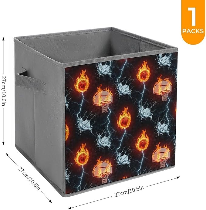 Convenient Closet Organizer Bins Cool Water Fire Basketball Foldable Storage Cubes for Clothes Shoes Neat Storage Solution