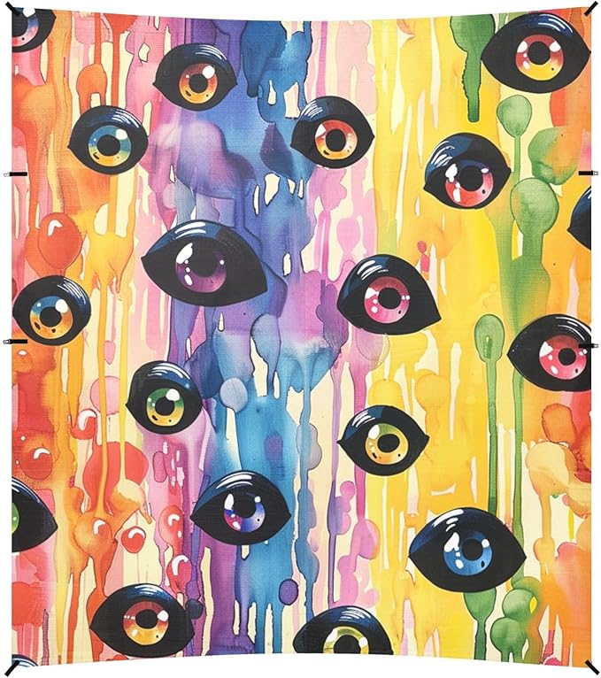 Halloween Scary Eyes Ball on Rainbow Beach Cabana UPF50 Water-Resistant Large Portable Sun Shelter with Sandbags and Shovel for Camping Picnics Backyard &amp Fishing
