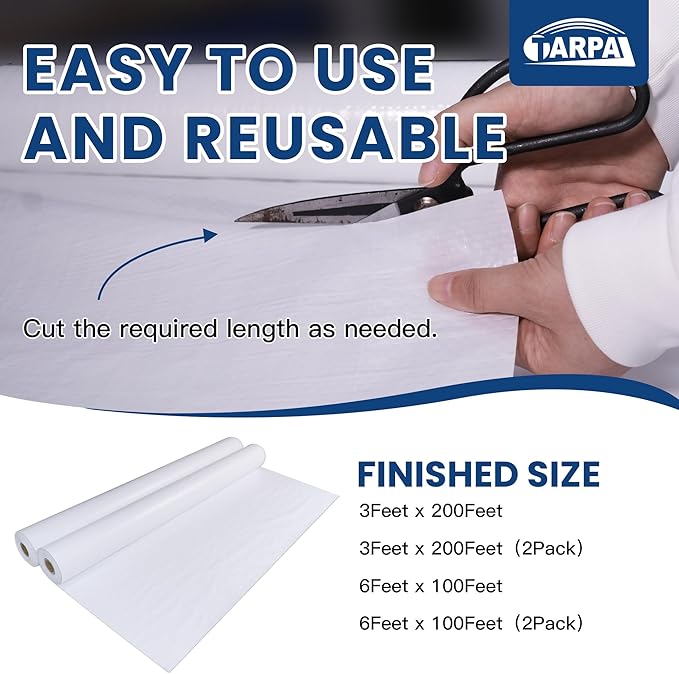TARPAL 6x100 Feet(2pack) White Tarp Roll 5mil Waterproof Tarps polyethylene Multipurpose Tarp Cover Dustproof Tear Resistant for Decoration Greenhouse Painting Home use