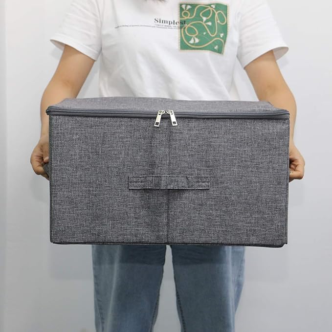 iwill CREATE PRO Pack of 3 17.7 * 13.8 * 9.8 Stackable Folding Storage Baskets with Lid &amp Carry Handles &amp Memo Pocket Good Wardrobe Separator Bins Dark Gray