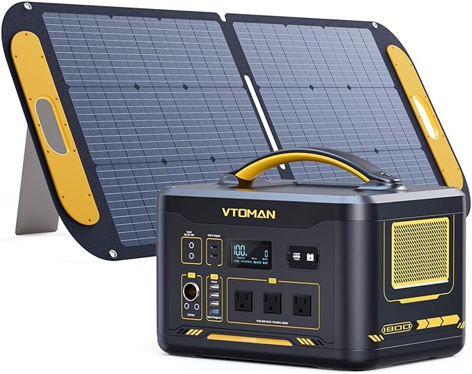 VTOMAN Jump 1800 Portable Power Station with 110W Solar Panel 1800W/1548Wh LiFePO4 Battery Solar Generator with 1800W Constant-Power PD 100W Type-C Capacity Expandable for Camping Home Backup