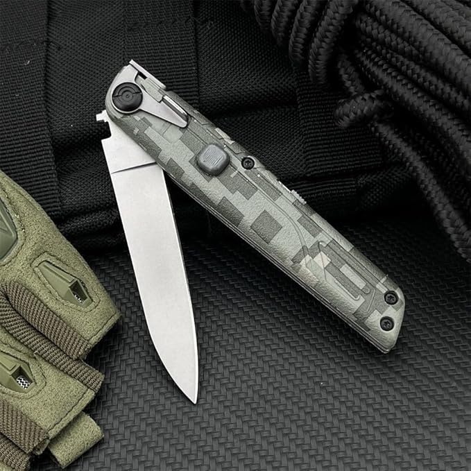 Assisted Opening Folding Knife 440C Stainless Steel Blade ABS Handle with Lock Outdoor Portable Pocket Knife for Camping Hiking Fishing Gift for Men