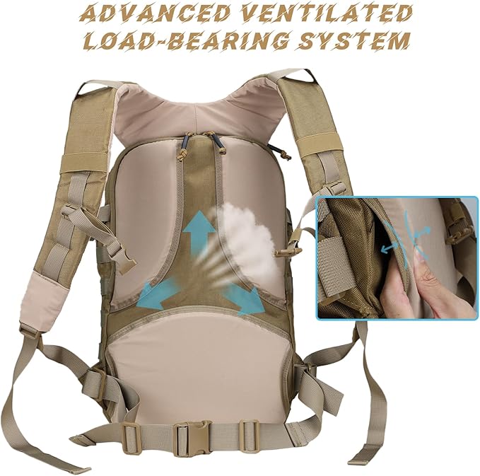 MGFLASHFORCE Molle Military Tactical Backpack for Men 30L Daypack Army Rucksack Pack Bug Out Bag 15.6 Laptop Compartment (Coyote Brown)