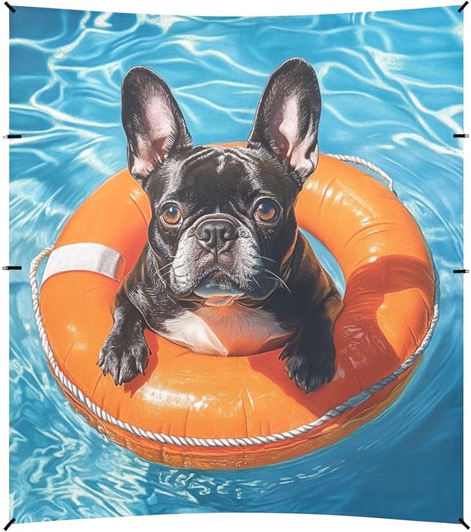 ALAZA French Bulldog Life Buoy in Pool Beach Tent Sun Shelter Portable Canopy Sunshade for Outdoor Camping Picnics Backyard Fun 10x9 ft