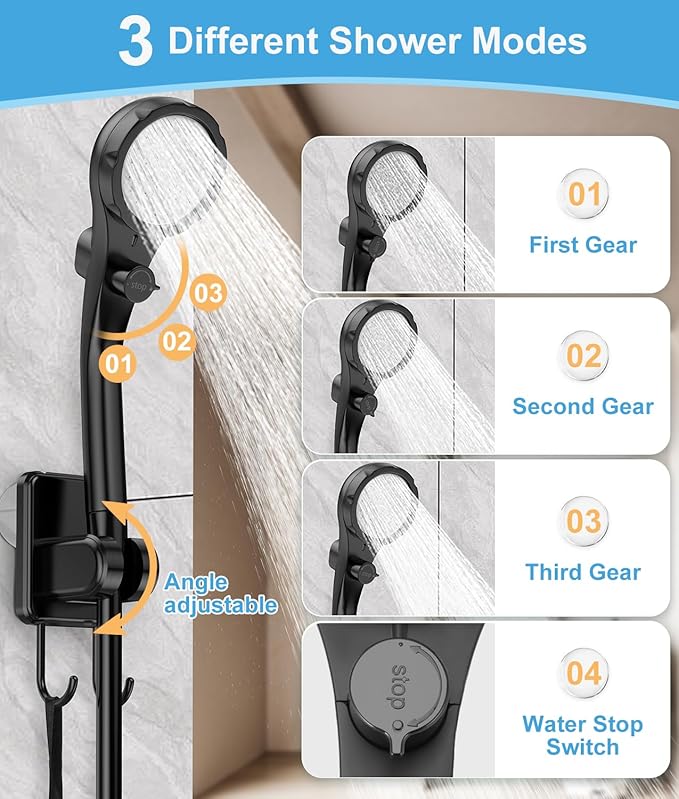 WADEO Portable Shower for Camping 6000mAh Outdoor Electric Shower Rechargeable Pump with Intelligent Digital Display Camping Shower Head Nozzle for Camping Hiking Traveling Washing