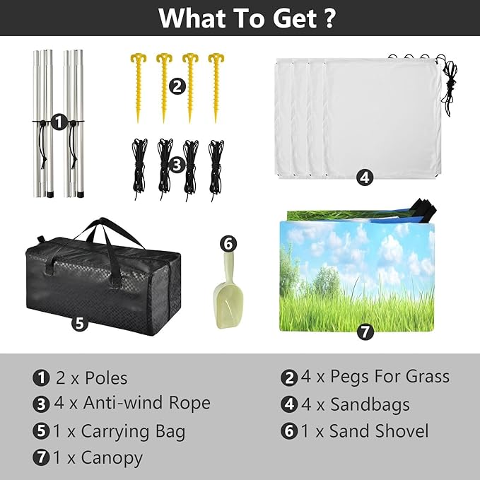 Spring Meadow Scene Beach Tent Sun Shelter Set UPF50+ UV Protection 10.5 x 9.19 FT Camping Shade Canopy with Sandbags Sand Anchors Carrying Bag and Others