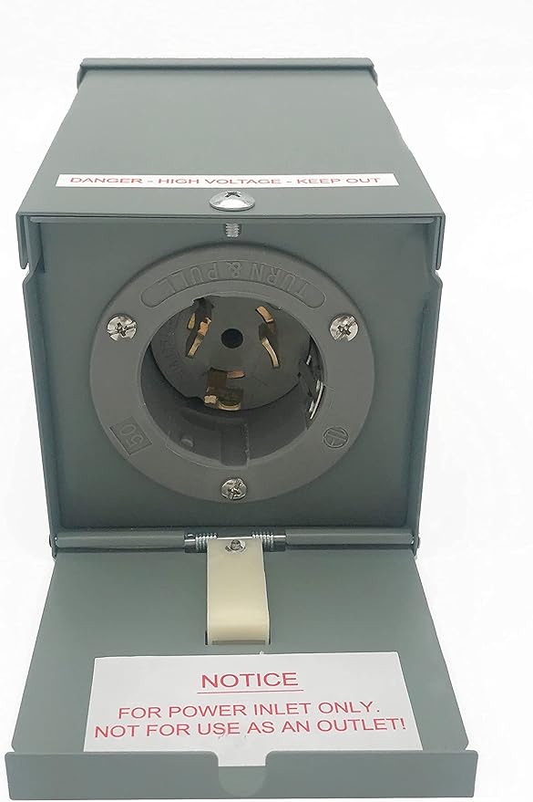 Connecticut Electric EGSPI50 50A Rainproof Generator Power Inlet Box with Cover CS6375 SS2-50P Receptacle Gray