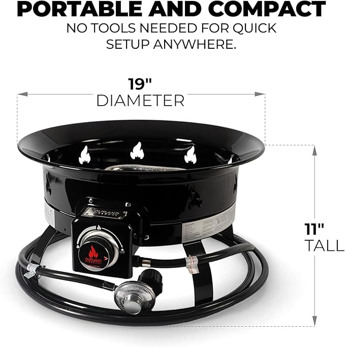 Outland Living Portable Propane Fire Pit 19-inch 58000 BTU Smokeless Gas Firebowl | Perfect for Camping Patio Backyard Tailgating Deck RV| Black 823 Standard