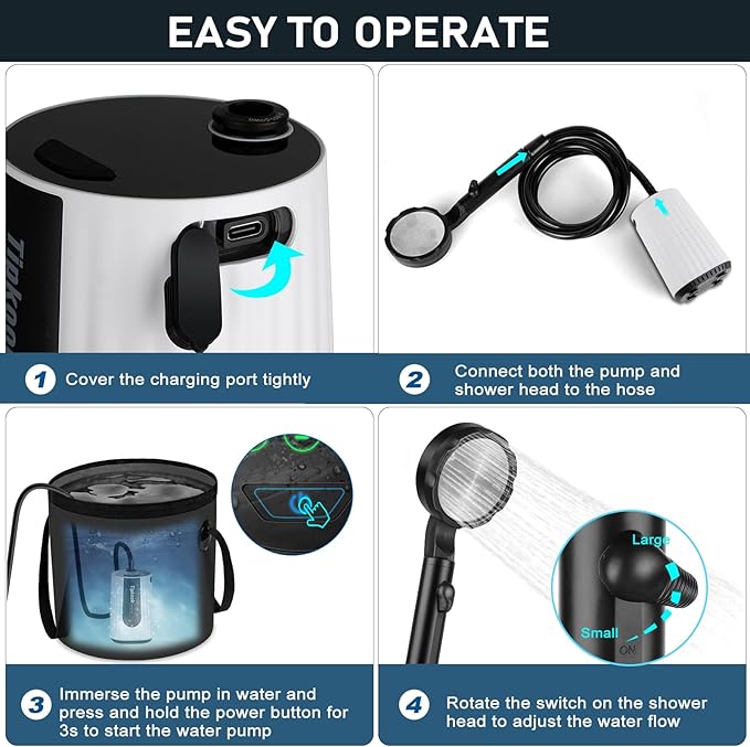 Portable Shower for Camping Essentials: 10000mAh Rechargeable Battery Powered Shower IPX8 Waterproof Camp Shower Pump 5-Speed Outdoor Shower with LED Display Camping Gifts for Men Dog Bath Hiking