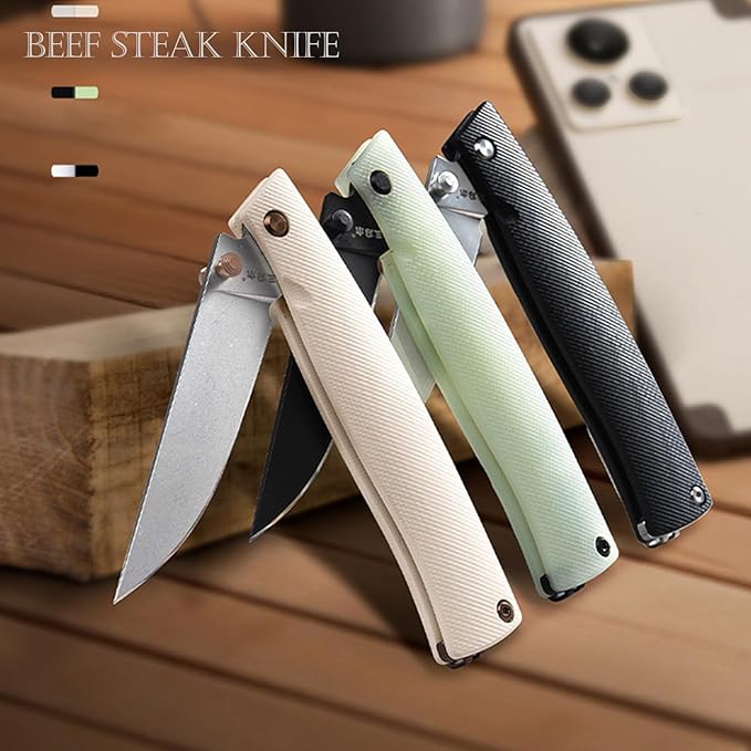 Sanrenmu Folding Knife with Pocket Detachable Clip 3.15 12C27 Steel Blade G10 Handle Foldable Knife 190mm/ 7.48 Full Length Utility 311L for EDC Outdoor Camping Hiking (Green)