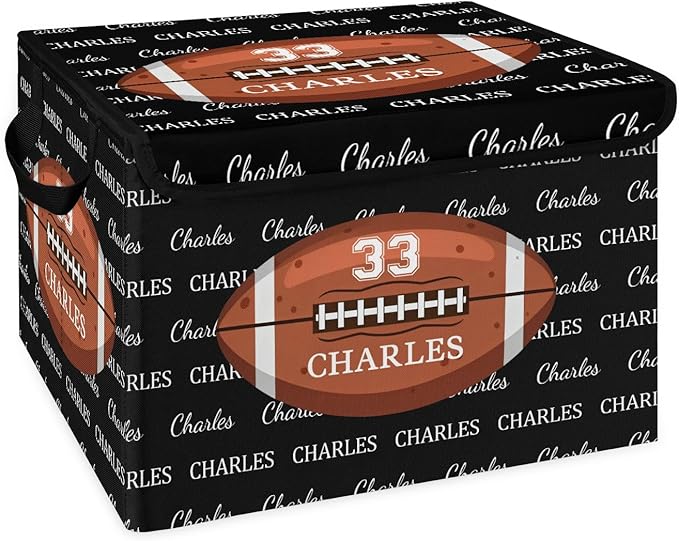 American football Custom Storage Bins with Lid Foldable Fabric Personalized Storage Basket Box with Handle Storage Organizer Container for Home Bedroom Closet