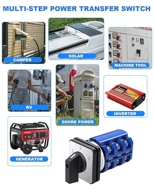 Multi-Transfer Switch AC 660V 63A 3 Positions 12 Terminals - Changeover Selection Switch for RV Camper and Boat