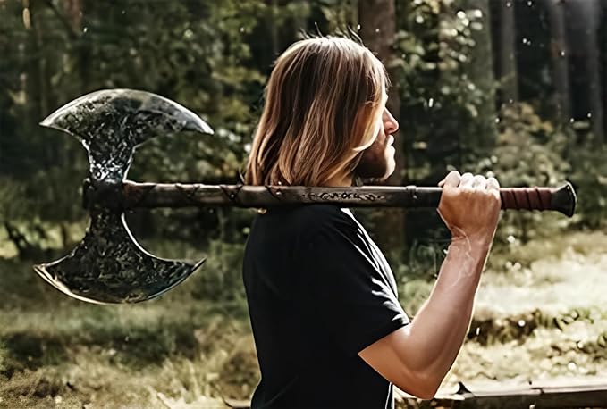 SHINY CRAFTS® Handmade Viking Axe Hatchet Norse Axe- 40 Long Two-Handed Berserker Hatchet Forged Axe - Bearded Axe - with Sheath (Brown-VBA-22)