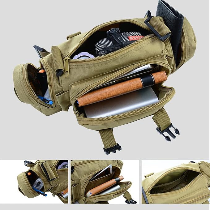 Tactical Fanny Pack Mens Molle EDC Convertible Pouch Waist Shoulder Sling Belt Crossbady Bag Pack with Top Handle (Black)