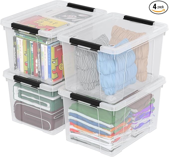 50 Quart Plastic Storage Container with Wheels Clear Large Storage Bin 4 Packs