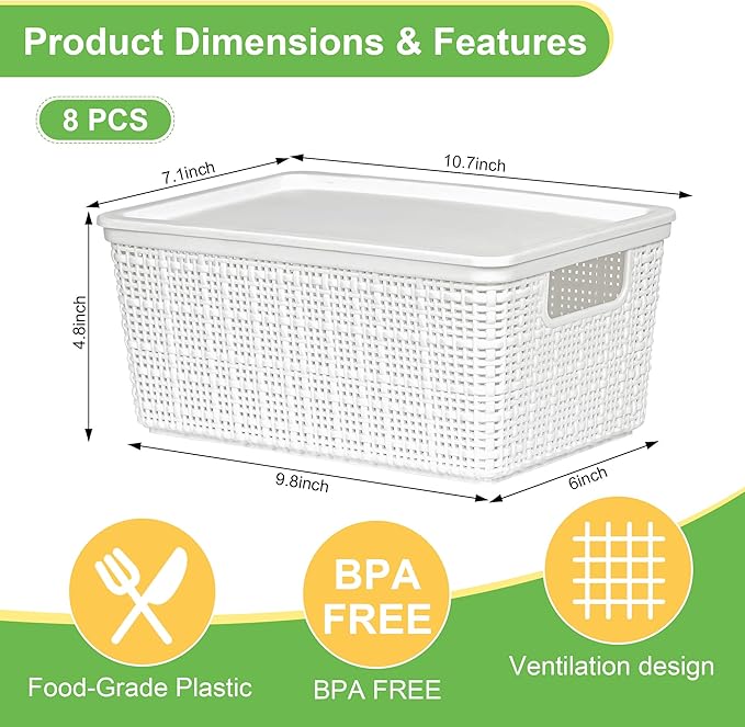 6 Pack Plastic Storage Baskets With LidsWhite Breathable Stackable Storage BinsSmall Storage Containersfor Organizing Storage Baskets on DesktopsClosetsPlayroomsClassroomsOffices