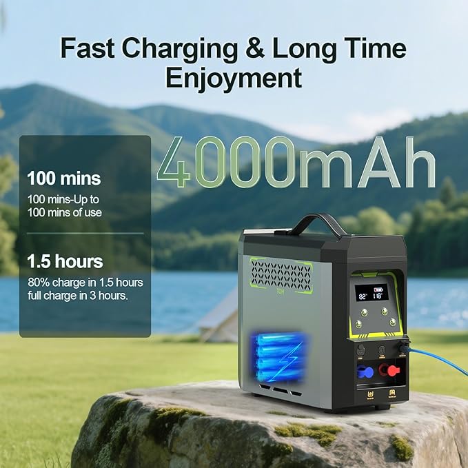 Jocoevol Portable Water Heater Propane Water Heater with Shower Pump Max 100 Mins 3s Instant Hot 20000 BTU 4000mAh Rechargeable Built-in Battery for Outdoor Cleaning Camping Hunting Hiking