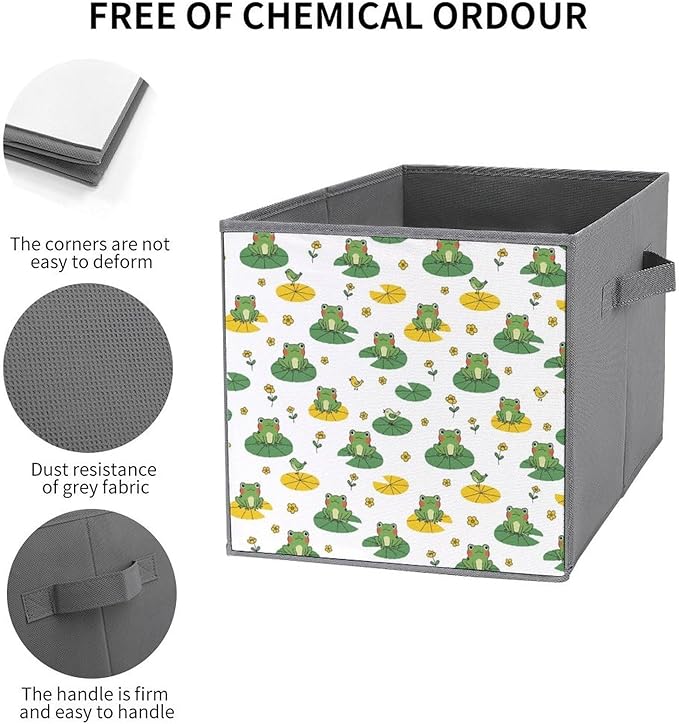 Foldable Storage Bins with Handles Cute Frogs Sturdy Collapsible Cube Box for Organizing Blankets Towels Toys Ideal for Home &amp Closet Use