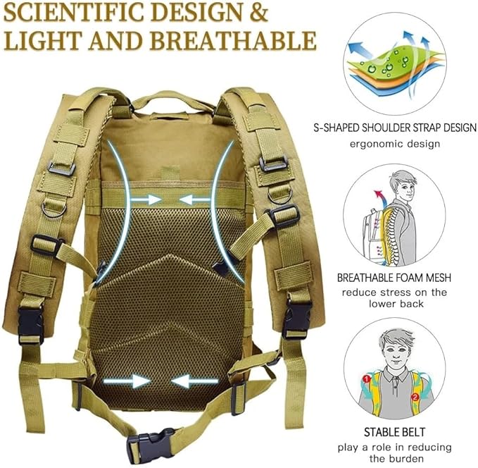 ZUC Classic Tactical Backpack Travel Sports Camouflage Bag Outdoor Climbing Hunting Backpack Fishing Hiking Nylon 3P Pack Bag(B)