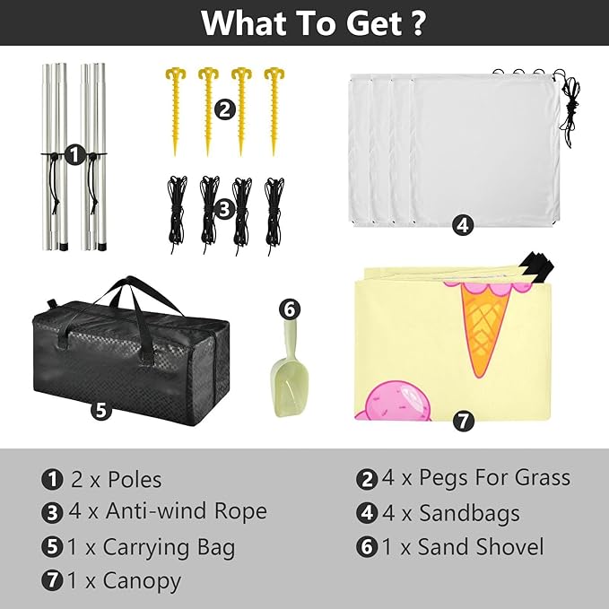 Beach Canopy with Windproof Ropes &amp Sandbags Beach Tent Sun Shade Sun Shelter for Camping Trips Fishing Backyard Fun or Picnics Ice Cream