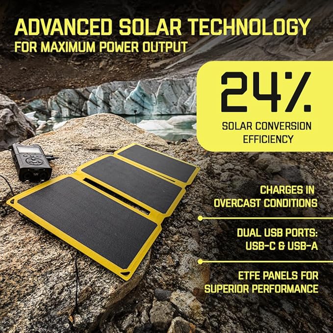 SunJack – 25 Watt Foldable Solar Panel ETFE Monocrystalline Portable Solar Panel with USB-C and USB-A IP67 Waterproof Solar Panels for Camping Backpacking Hiking and Travel