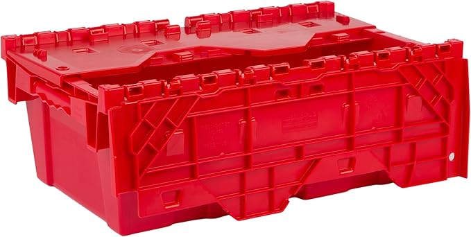 Hudson Exchange 19.6 x 11.6 x 7.3” (3.7 Gallon 5 Pack) Storage Tote Distribution Container with Hinged Attached Lid Red