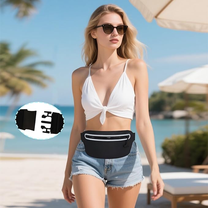 Large Waterproof Fanny Pack for Swimming Small Dry Bag Kayaking Boating Floating Snorkeling Beach Travel Water Proof Pouch Running Belt for Phone iPhone Women Men Kids Girls Black Waist Bag