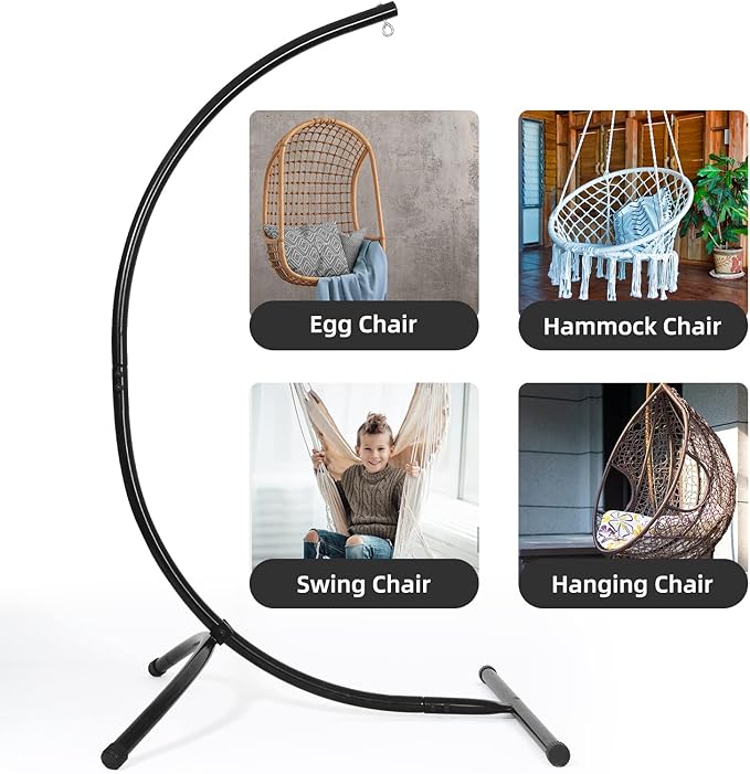 GOUTIME Hammock Chair Stand Only Hanging Swing Egg Chair Stands Frame Holder Heavy Duty Steel C Stand for Indoor Outdoor Max Load 350 LBS