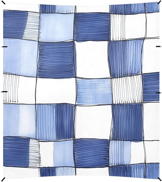 Cornflowerblue Checked Hand-Drawn Sketch Stable Beach Tent UPF50 Lightweight Portable Sun Shelter with Sandbags Sand Shovel Poles for Backyard and Camping