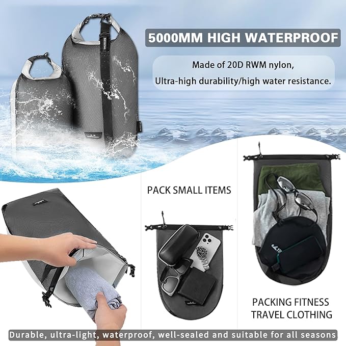 Bee Nesting Waterproof dry sack Lightweight Dry Bag Soft and comfortable stuff sacks for backpacking Rafting Boating Camping (Purple 4L 8L)