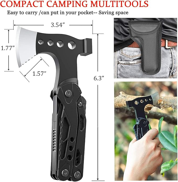 Survival‑Ready Camping Multitool – All‑in‑One with Knife Hammer Saw &amp Pliers Durable Sheath Perfect Christmas/Birthday/Father's Day Gift for Men Dad Husband &amp Boyfriend-Hatchet