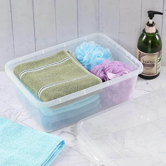 4 Packs 6.5 Quart Clear Storage Bin Plastic Latching Storage Bin Box with Lid