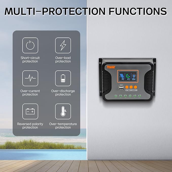 PowMr 30A PWM Solar Charge Controller 12V 24V 36V 48V Auto LCD Display and Dual USB Output Fit for AGM Gel FLD Lead-Acid and Lithium Battery【Update Version】