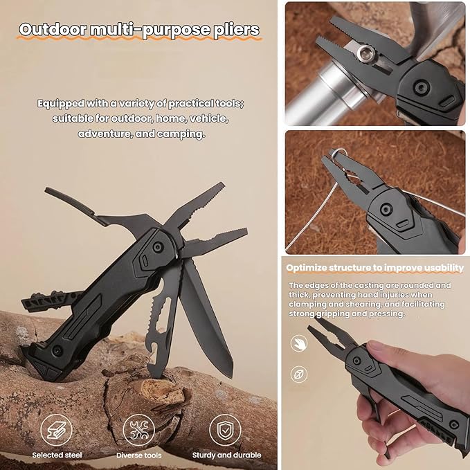Multi Tool 10-in-1 Full-Size Lightweight EDC Camping Knives &amp Tools Multi-Purpose Pliers Folding Knife Tactical Gear Men Gift Ideas Equipment for Hiking and Outdoor Camping (4-Piece Set）