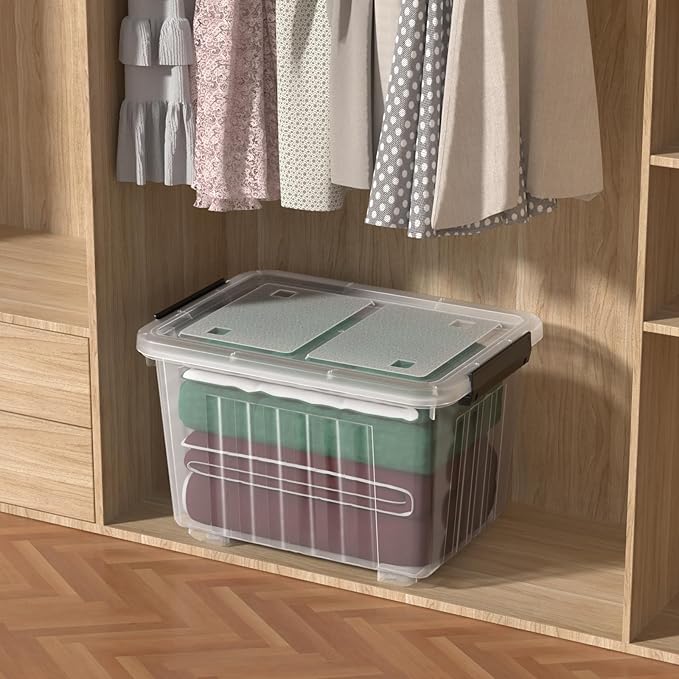 Kiddream 50 Quarts Clear Plastic Latching Boxes with Wheels Large Storage Bins with Lids Set of 4